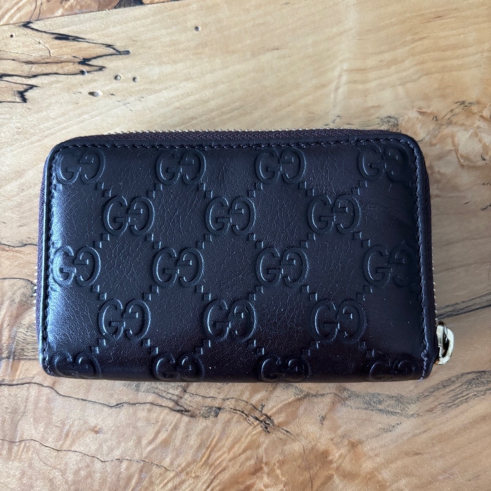 Gucci Leather Card Case Wallet Brown